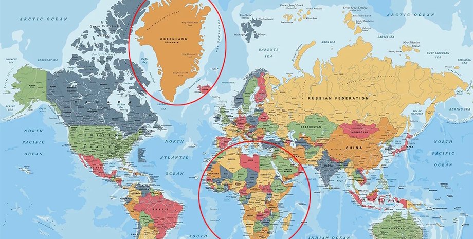 карта мира гренландия
