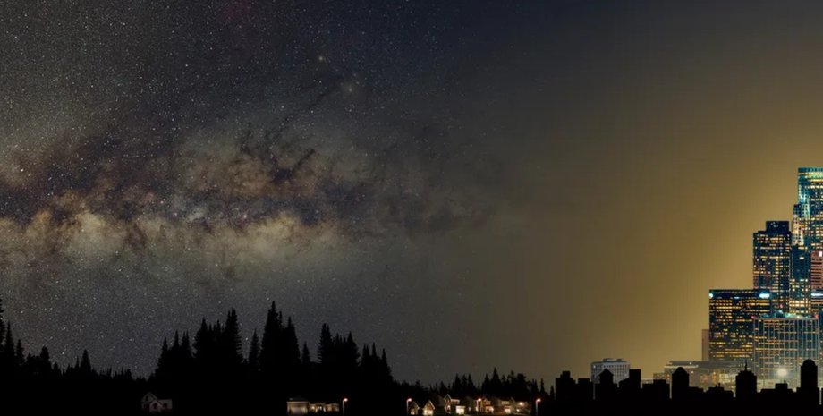 ночное небо, спутники, солнечный свет, солнечное загрязнение